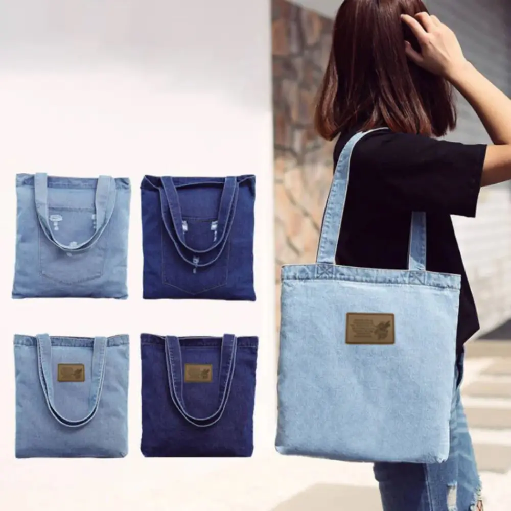 Bayanlar jean bez alışveriş kol çantası çanta çanta tasarımcısı kadınlar için büyük kapasiteli tote denim çanta
