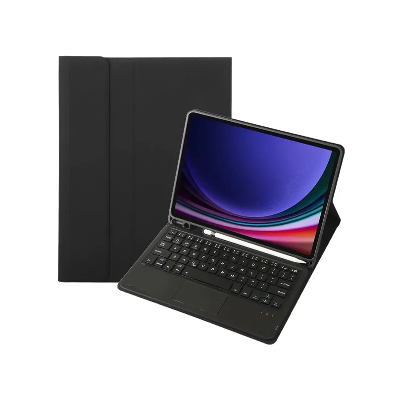 Cocok untuk Tab S9FE Plus 12.4 casing Tablet Keyboard dengan Touchpad nirkabel Slot pena Keyboard Bluetooth