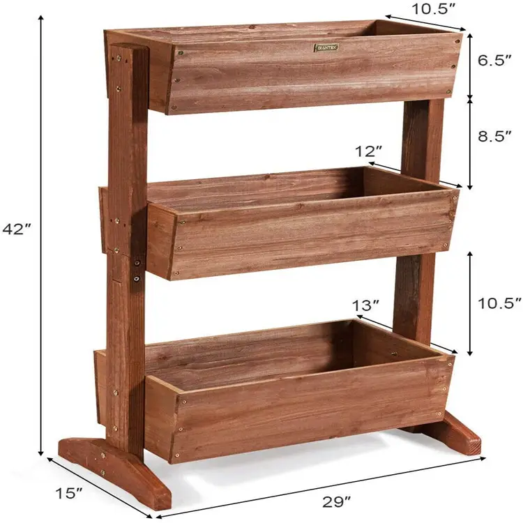 Levantado jardim cama Vertical autônoma madeira flor Rack com escada destacável e prateleira ajustável, classificação