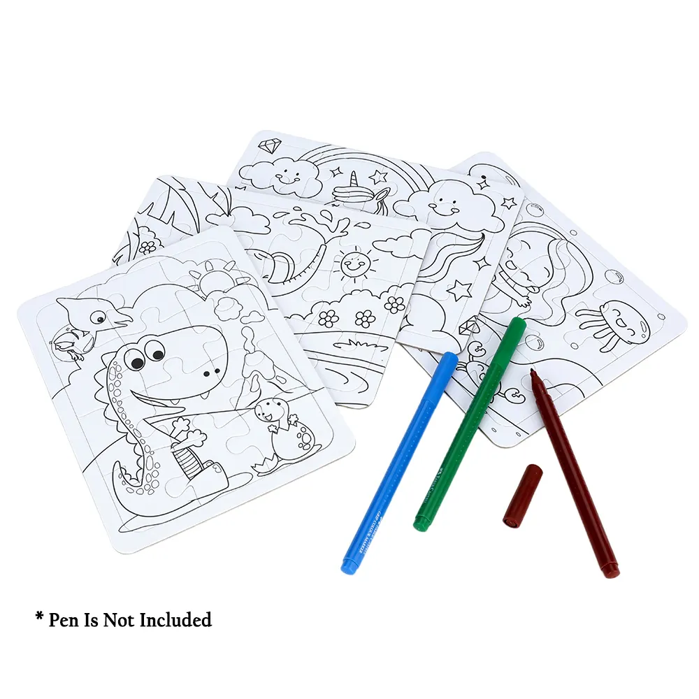 Custom 12 16 Peças Crianças DIY Pintura Puzzle Toy Cartoon Dinossauro Animal Coloring Doodle Puzzles