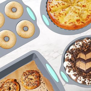 47-Piece Non-Stick Silicone <strong>Baking</strong> Bakeware Set 6 Cake Molds Loaf Pan Doughnut Pans &amp; <strong>Baking</strong> Cups with Grey Measuring Spoons - Product Image 5