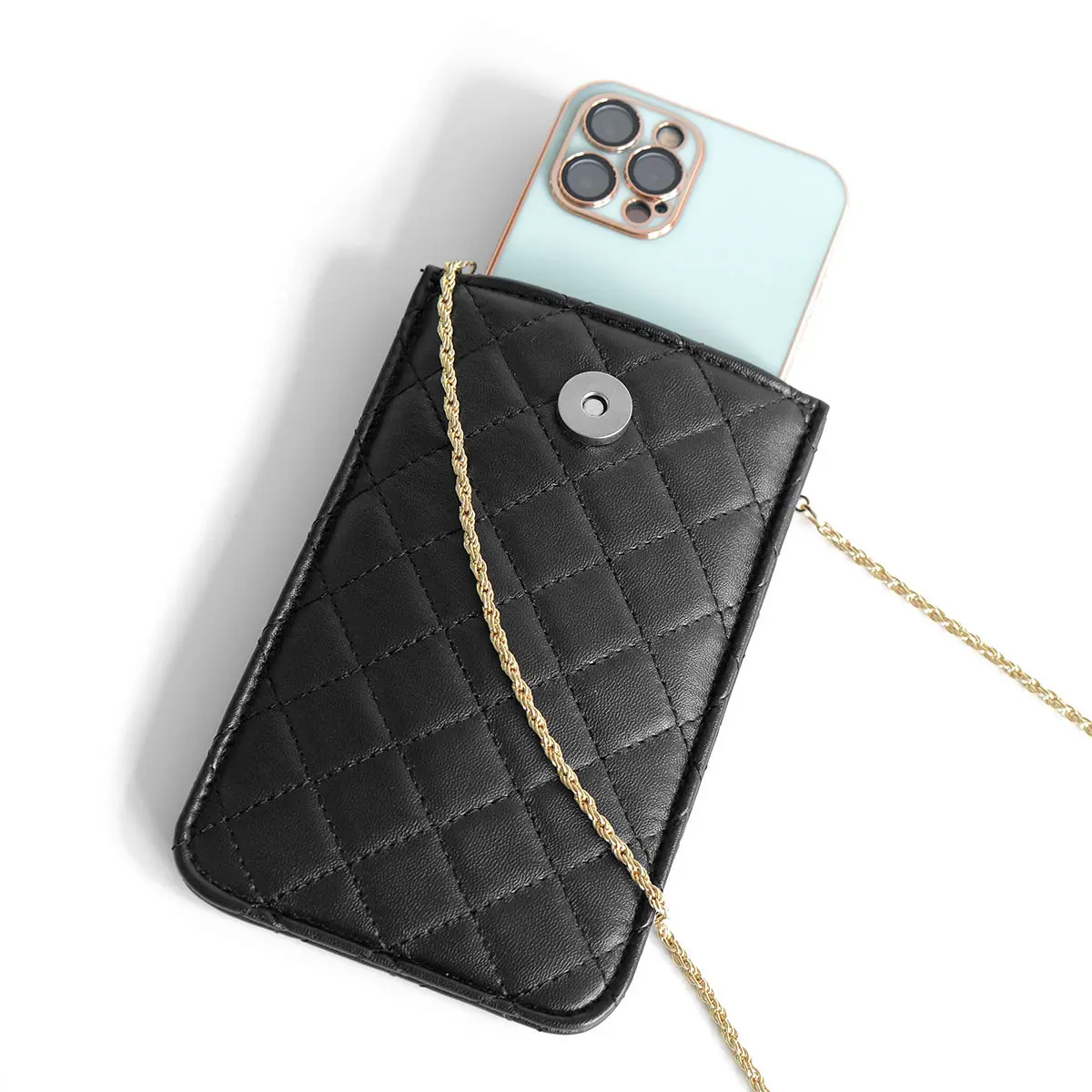 אופנה מרופד עור PU נייד טלפון סלולרי פאוץ ארנק מטבעות ארנק בנות מיני טלפון נייד צלב גוף תיק עם שרשרת מתכת