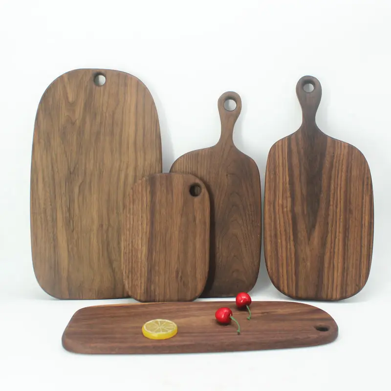 Tablero de madera maciza tabla de cortar de nogal negro con mango colgante plato de comida occidental tabla de cortar de madera multifuncional