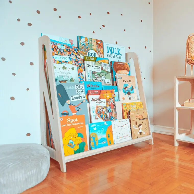 Rack de armazenamento de crianças, prateleira branca portátil de madeira para livros montessori, prateleira para crianças