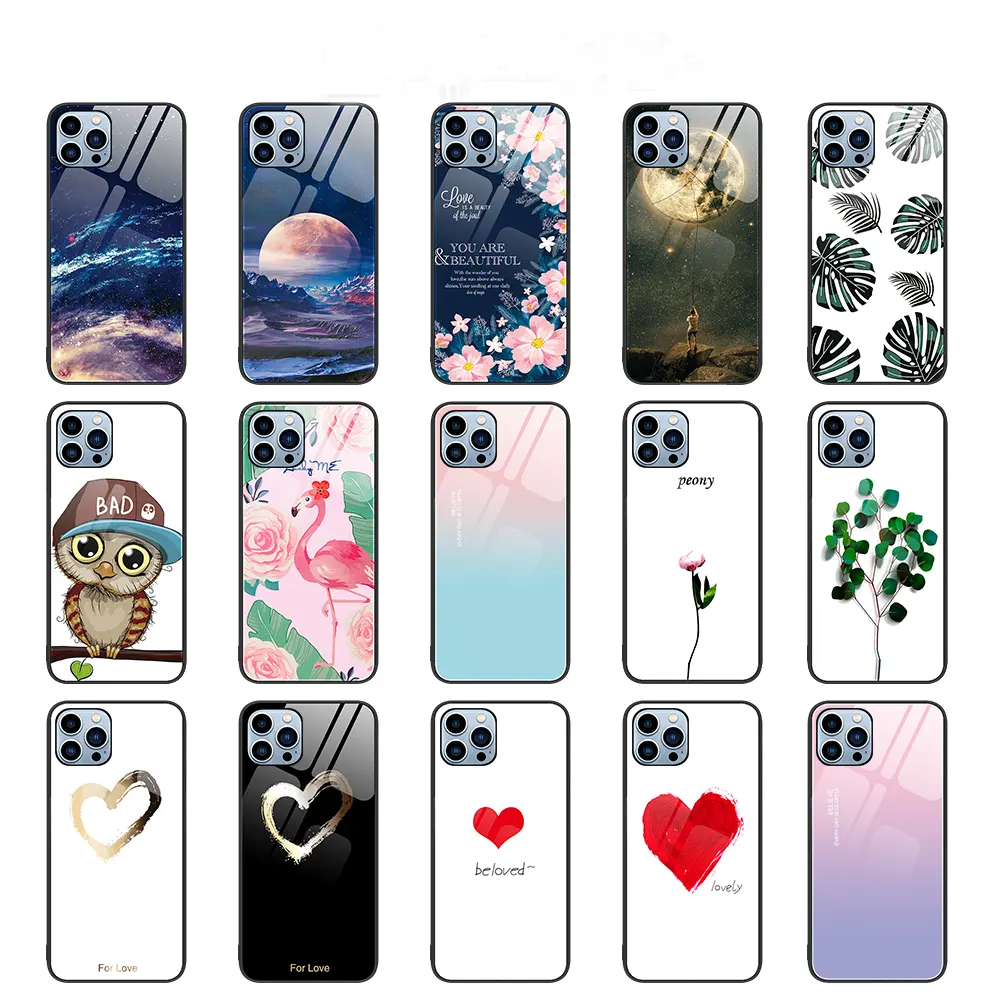 Nova moda estilo pintado temperado vidro personalizado padrão foto para iphone 15 14 promax telefone móvel vidro caso