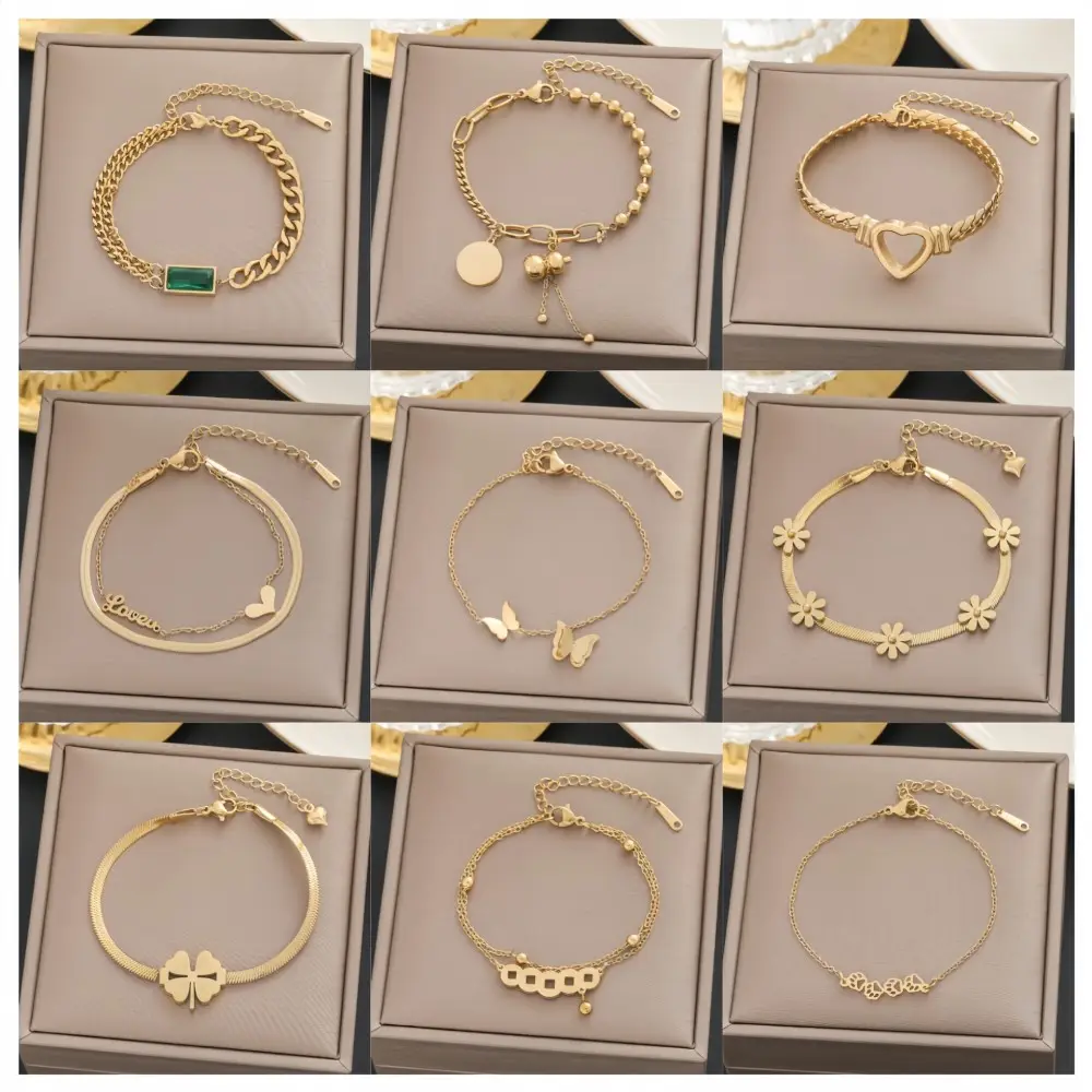 Vente en gros de bracelets tendance style Ins pour femmes Bracelet en acier inoxydable plaqué or