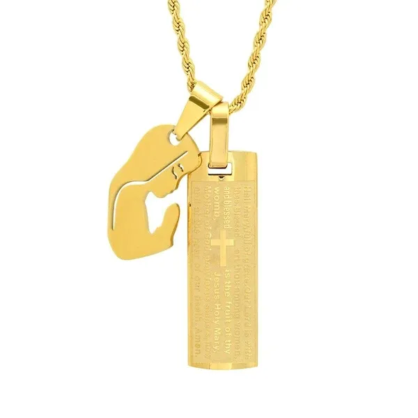 Colgante de acero inoxidable con grabado de versículo de la Biblia en español e inglés, joyería religiosa, barra Vertical Unisex, venta al por mayor