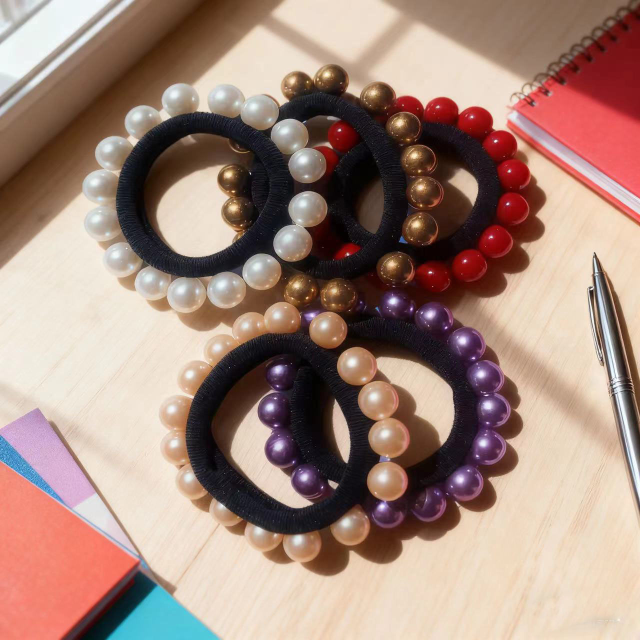Élastique à cheveux en perles, cheveux mixtes