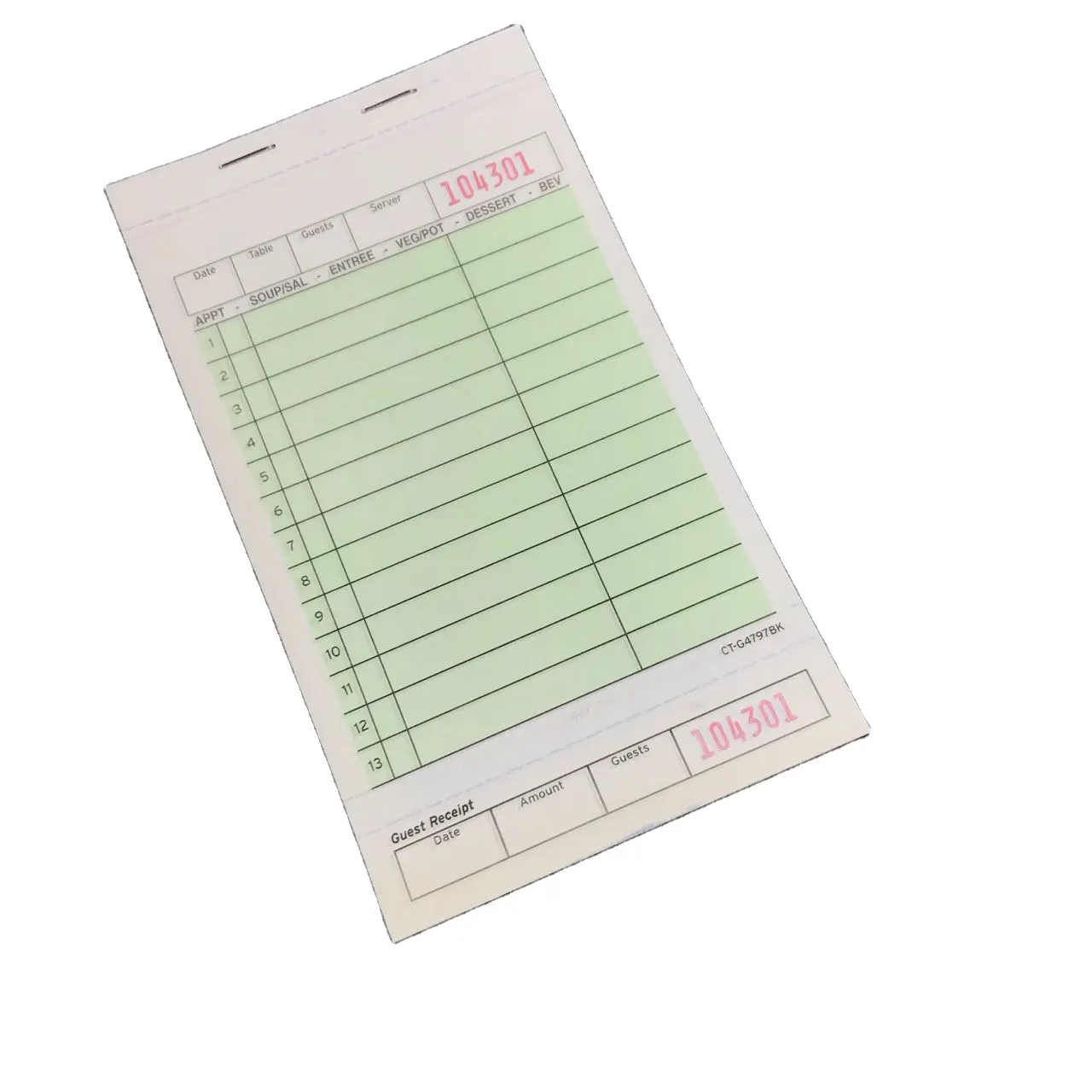 FSC paper CT-G4797BK popularity clear copy carbonless guest check with logo