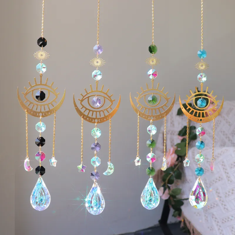 Venta al por mayor Metal Evil Eye Suncatcher Wall Hanging Rainbow Maker Aleación Decoración Sun Catcher