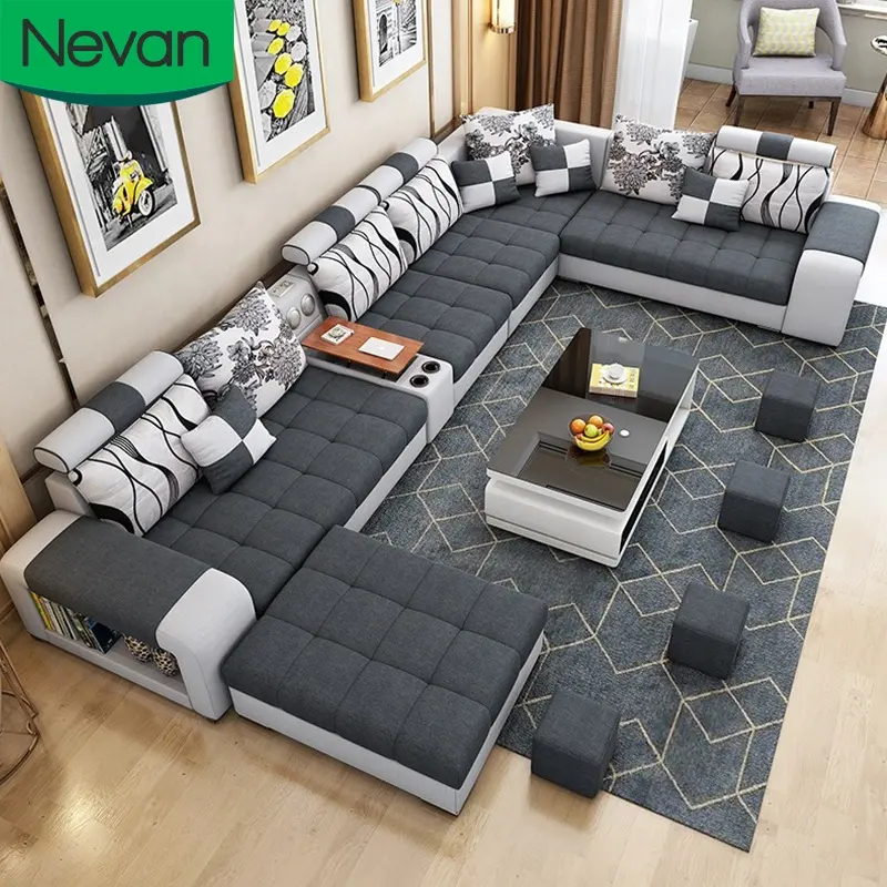 China manufacturers designed living room furniture classic 7 seater sectional set fabric seat modern sofa furniture