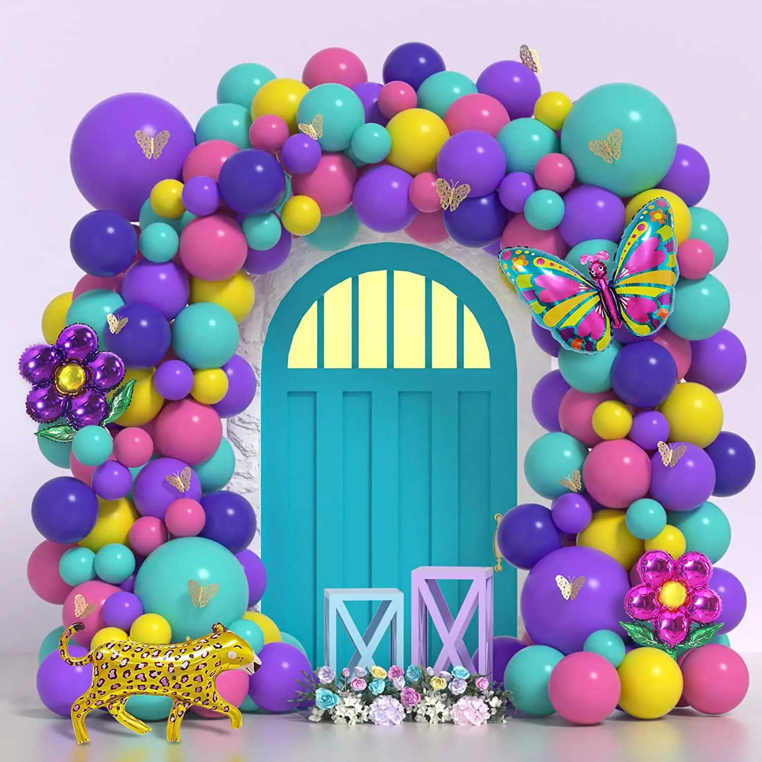 Magische Latex ballons Lila Blau Gelb Geburtstags feier Thema Dekoration Jungen Mädchen Bunte Schmetterling Aluminium folie