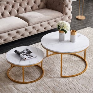 Modern Living Room <strong>Table</strong> Basse <strong>Set</strong> of 2 Nordic Luxury White Round Wooden <strong>MDF</strong> Kd Gold Metal Frame Nested Center Tea Coffee <strong>Table</strong> - Product Image 4