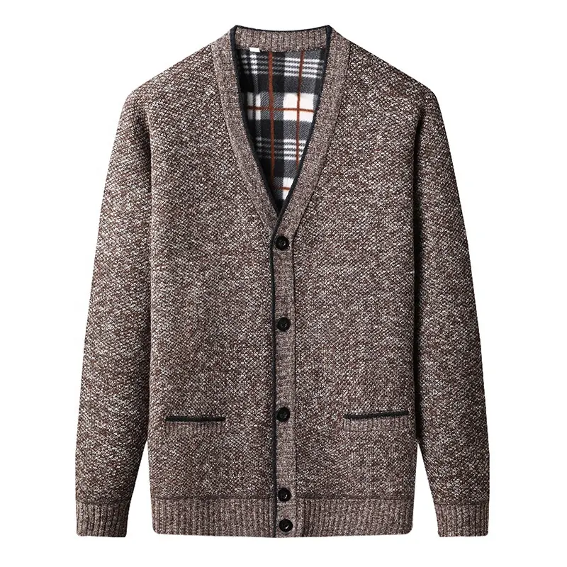 Pull pour hommes en gros de haute qualité col en V à manches longues bouton Cardigan tricots épais pour l'automne et l'hiver
