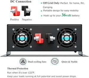 WZRELB 3000瓦纯正弦波功率逆变器3000 W 12V DC至110 120V AC，带2个交流插座，用于紧急房车的液晶显示器 - Product Image 4