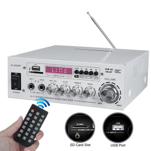 Amplificador de Sonido PARA EL Hogar, Amplificador de Potencia CH 2,1, Compatible con EQ, FM, USB, Tarjeta SD, Entrada de 2 Micrófonos, Sala de Reuniones, Teatro, Coche,