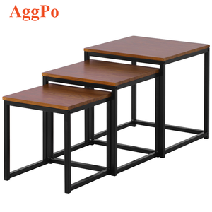 Decoración del hogar cuadrado 3 en 1 mesa auxiliar de anidación, estilo europeo 3 Pcs juego de mesa de centro de Metal y madera