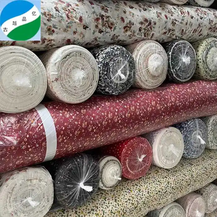 Shaoxing Textil gewebter Druck Poka Polyester Stock Lot Stoff für Kleidungs stücke