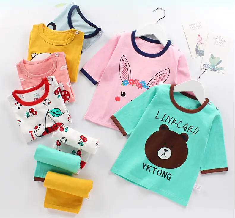 Ensemble de vêtements pour enfants, motif imprimé de dessin animé, pyjama d'été pour grands enfants, à manches mi-longues en bambou, nouvelle collection