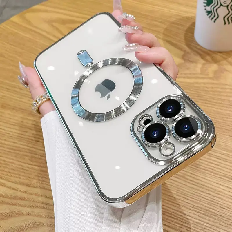Electroplated transparent mobile phone case magnetic absorption wireless charging comes with lens film For iPhone 14 Pro Max