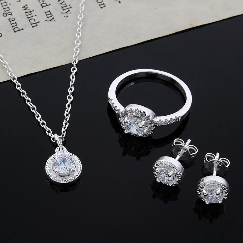 Conjunto de collar y pendientes de plata de ley 925 con cristales brillantes, conjunto de joyería, joyería, regalo de Navidad