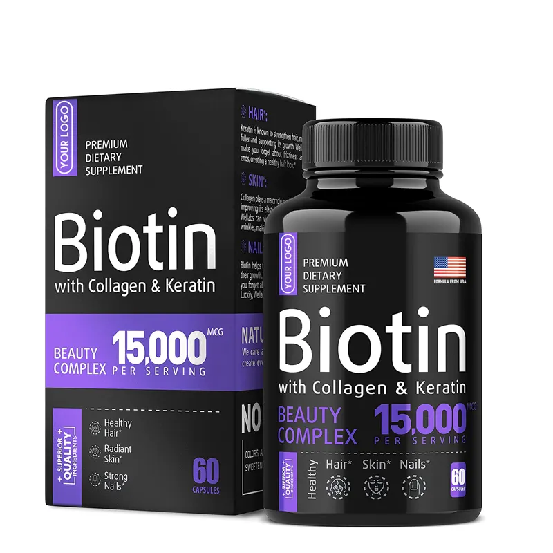 Cápsulas de biotin para tratamento de pele, pílulas de colágeno com queratina de biotin