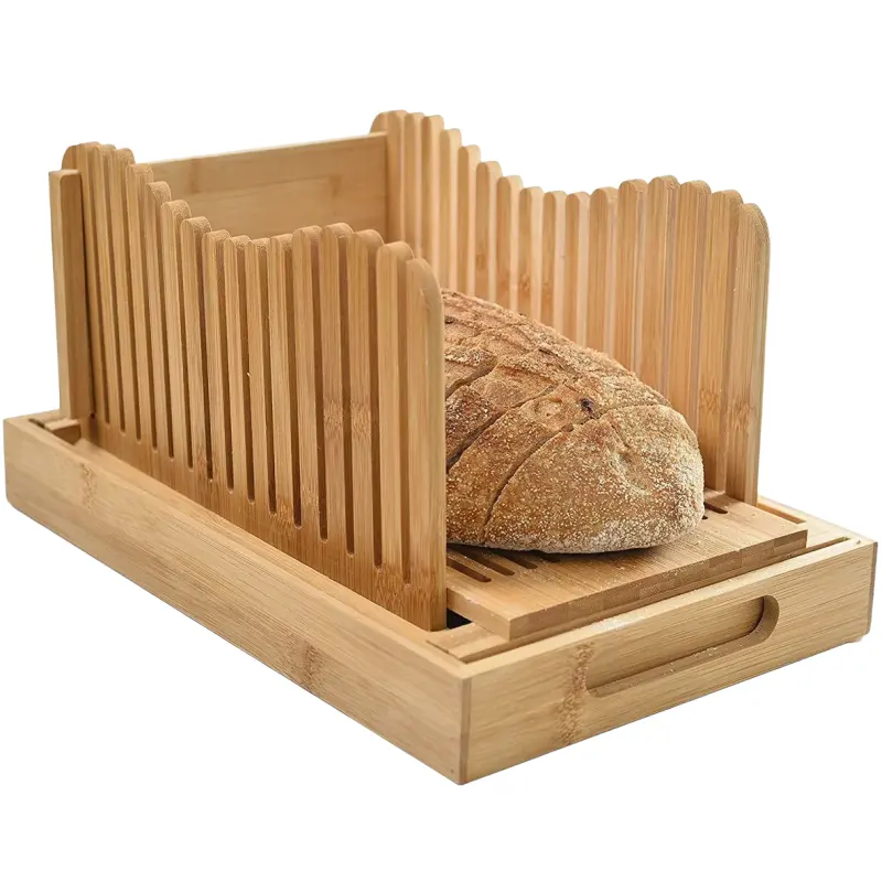 Guía de corte de rebanadora de pan de madera con cuchillo, cortador de pan de bambú orgánico para pan casero, pasteles de pan