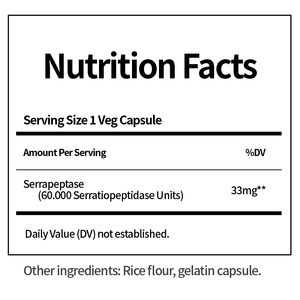 OEM Label pribadi <span class=keywords><strong>Serrapeptase</strong></span> 60,000 unit aktivitas, mendorong kesehatan pernapasan dan fungsi kekebalan tubuh *, 60 Kapsul sayuran - Product Image 2