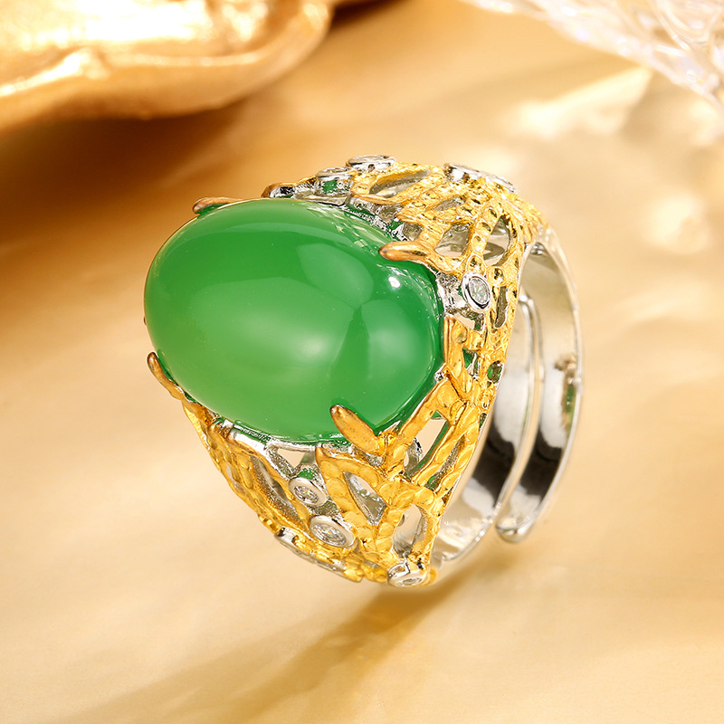 Bague en jaspe vert uni, taille ajustable