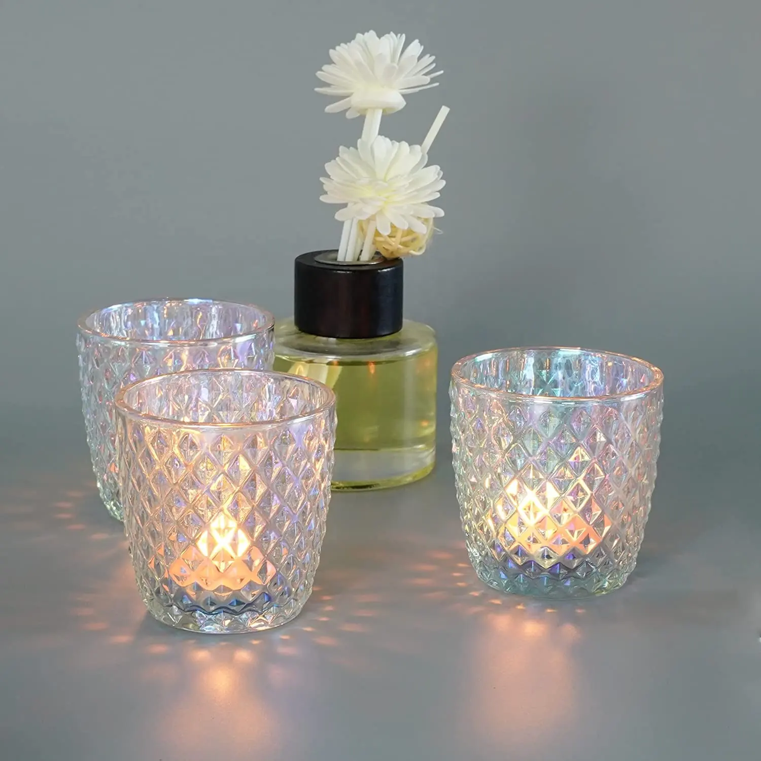 Suporte votivo transparente de velas, suporte de velas de vidro colorido para mesas de mesa de jantar