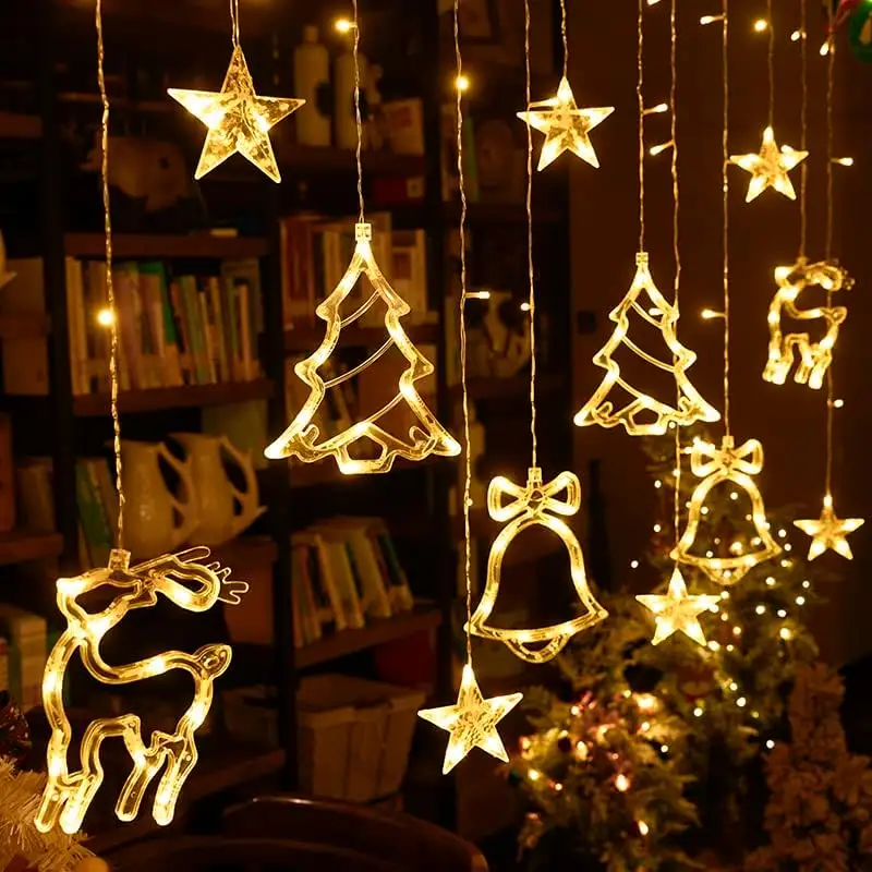 Xmas ramazan hediye pırıltı yıldız Elk şelale perde olaylar için LED ışık dize adaptörü akülü dekorasyon ışıkları