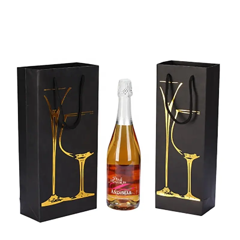 Personalizzato scatola di imballaggio per il vino con 750ml singola o doppia commercio all'ingrosso stampa a caldo bicchiere di vino stampato regali borse
