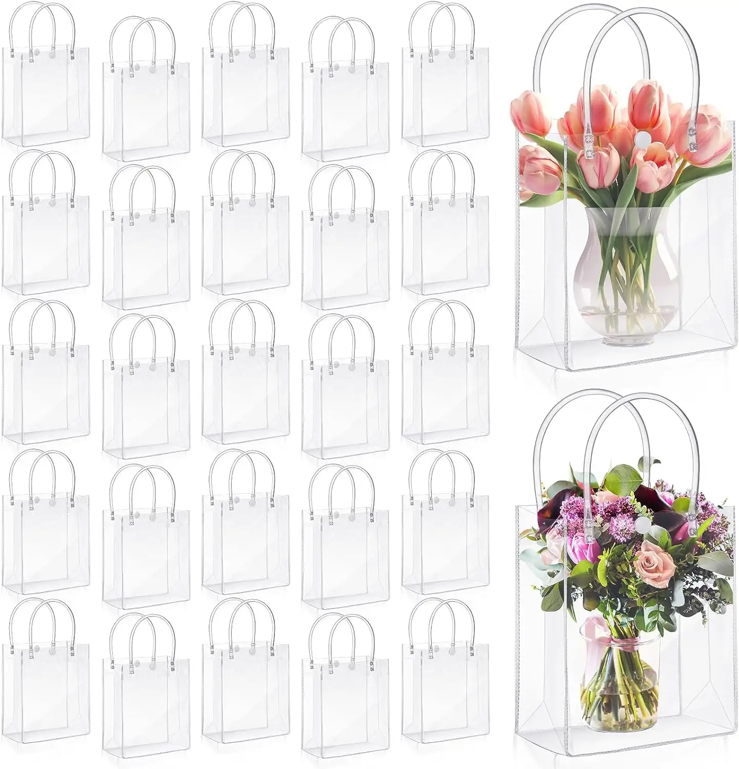 กระเป๋าโท้ทดอกไม้ใสแฟชั่นกระเป๋าบรรจุภัณฑ์ของขวัญกุหลาบถุงบรรจุภัณฑ์ของขวัญแต่งงานสำหรับช่อ