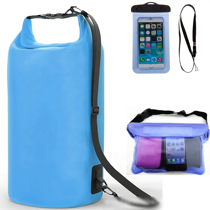 Outdoor Sports Waterproof Three Piece Set Waist Pack Cell Phone Pouch And Dryer Bag Backpack Set