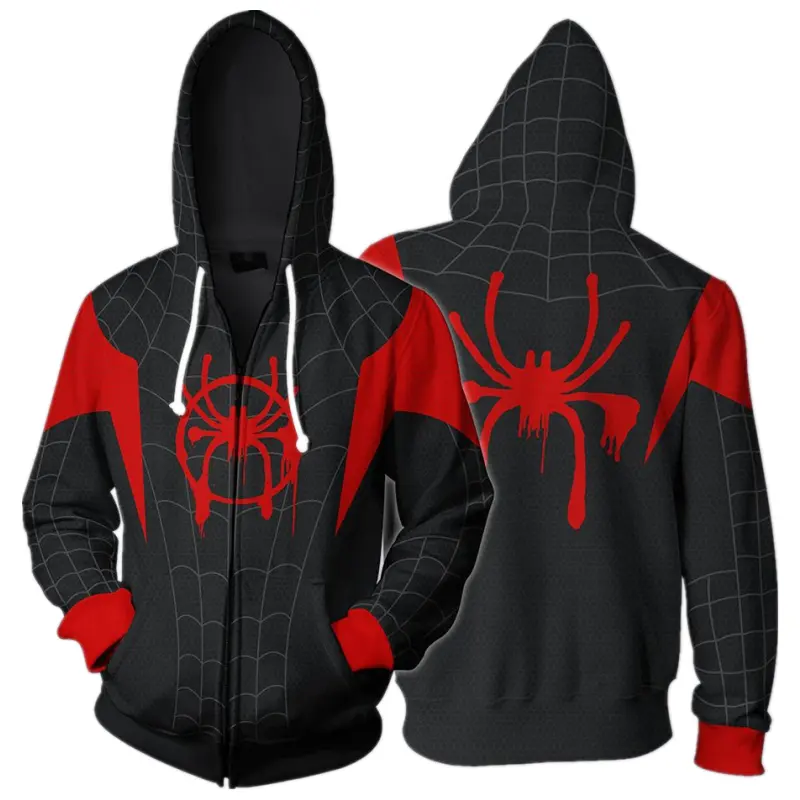 Toptan genç örümcek adam Hoodie kırmızı Zip spor örümcek adam ceket 3d dijital baskı Anime Hoodies erkekler