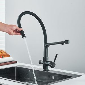 モダンな真鍮ゴールド3 in 1飲料水タップ360度回転プルアウトシンク清浄機キッチン蛇口 - Product Image 2