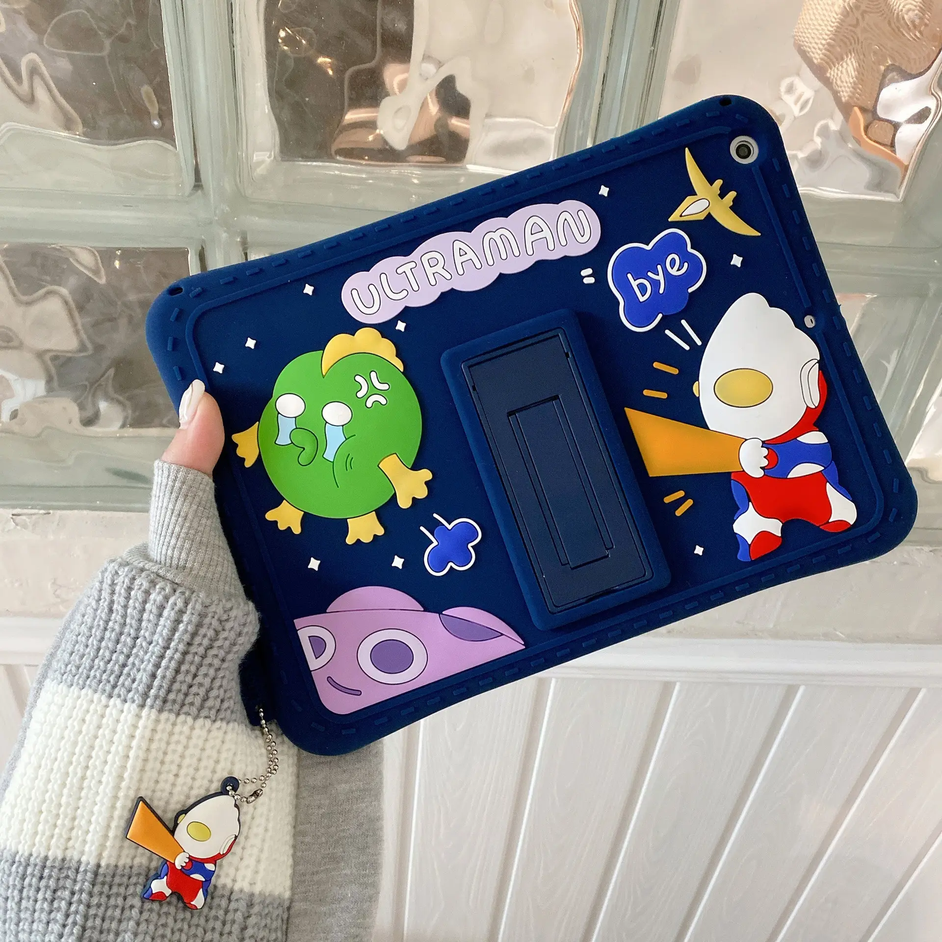 Casing silikon kartun biru kickstand ultraman Anak tahan guncangan Tablet Case untuk ipad case mini 1 / 2 / 3 7.9 inci case untuk anak-anak