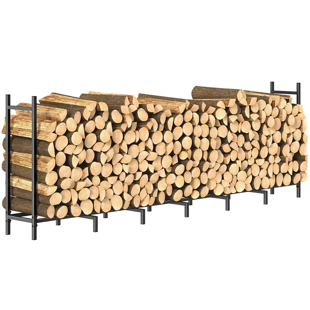 Support de porte-bûches robuste support de support de bois de chauffage extérieur noir mat pour le stockage du bois de cheminée