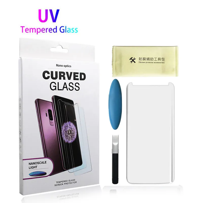 Protector de pantalla con pegamento UV, vidrio templado para samsung note 10, note 10, 9, 8 Plus, 10e, S9, S8 plus