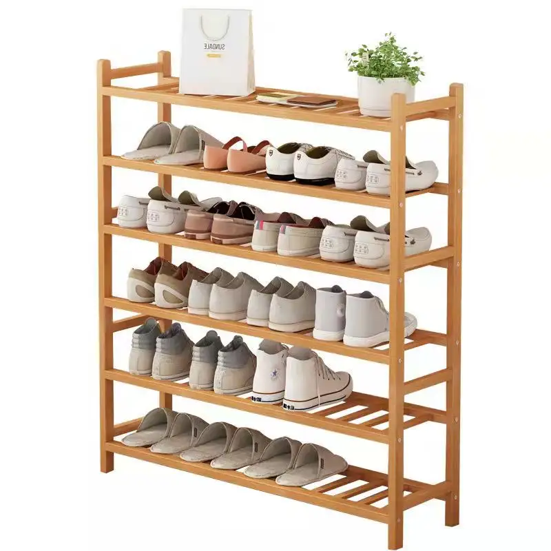 Rak Sepatu Kayu, Rak Organizer Sepatu 6 Tingkat Bambu Pabrik Disesuaikan Ruang Tamu Furnitur Modern