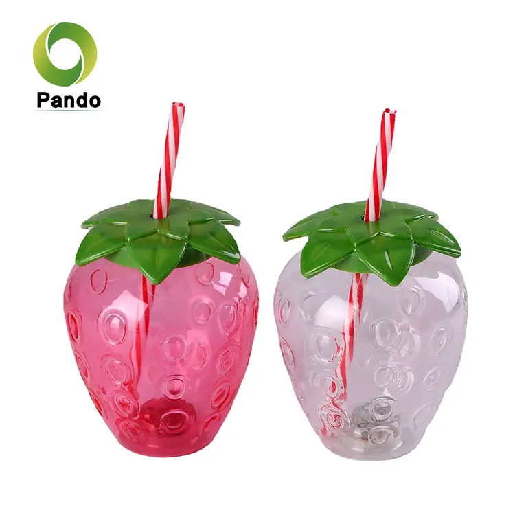 Copo do produto patenteado do fabricante, copo descartável de morango, copo luminoso de palha de plástico com 500ml