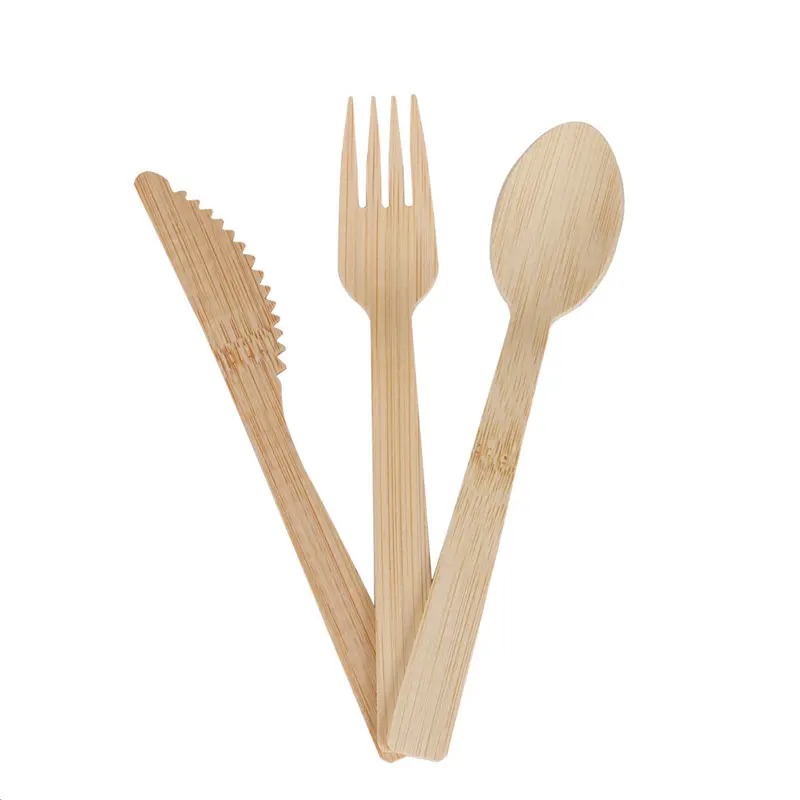 Cuchillo de madera de bambú Cuchara Tenedor Cubiertos Combo Set Utensilios desechables compostables