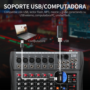 Xtuga เครื่องผสมสัญญาณเสียงแบบมืออาชีพ CT60X เครื่องมิกซ์เสียง6ช่องสัญญาณพร้อมฟังก์ชัน MP3/BT/USB บันทึก - Product Image 2