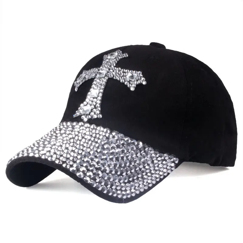 Baseball caps with Letter Rhinestone new fashion Snapback Hat Women Men Bling Cross Rhinestones Denim Baseball Cap