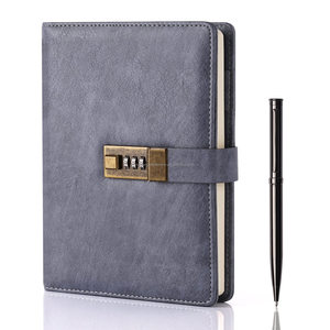 Funda de cuero Premium Lujosos cuadernos negros con bolígrafos y Bloc de notas con logotipo personalizado Diario B6 con cerradura de combinación - Product Image 5