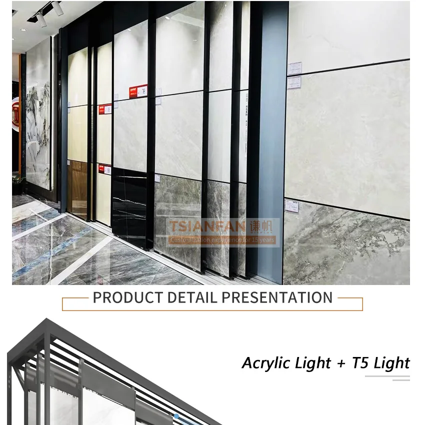New design large metal horizontal push-pull fram showroom slate granite quartz sample artificial stone display rack