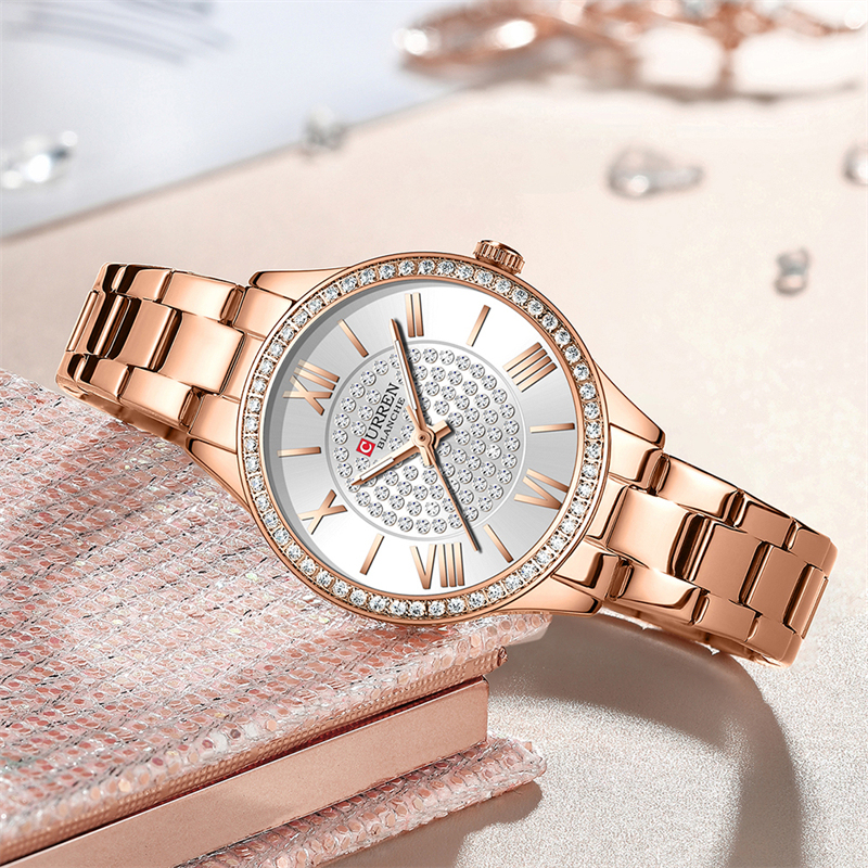 CURREN Top Brand Fashion Ladies Watches Stainless Steel Band Quartz Female Wristwatch Ladies Gifts Clock Relogio Feminino