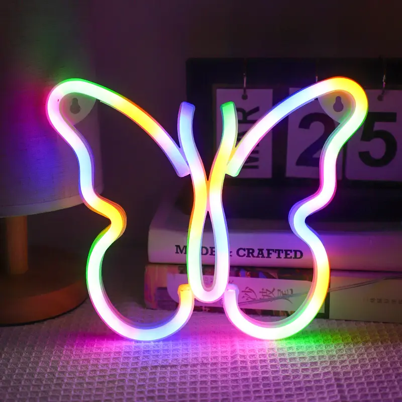 Lâmpada de néon de borboleta 5V USB para paredes interiores, lâmpada LED de néon para decoração de quartos, novidade colorida, novidade de 2024