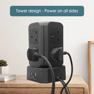 Interruttore di sovraccarico della presa di estensione della torre Standard del Regno Unito 2 USB-A 1 porta di tipo C 8 prese per rete NFC cavo 5m presa da tavolo - Product Image 6