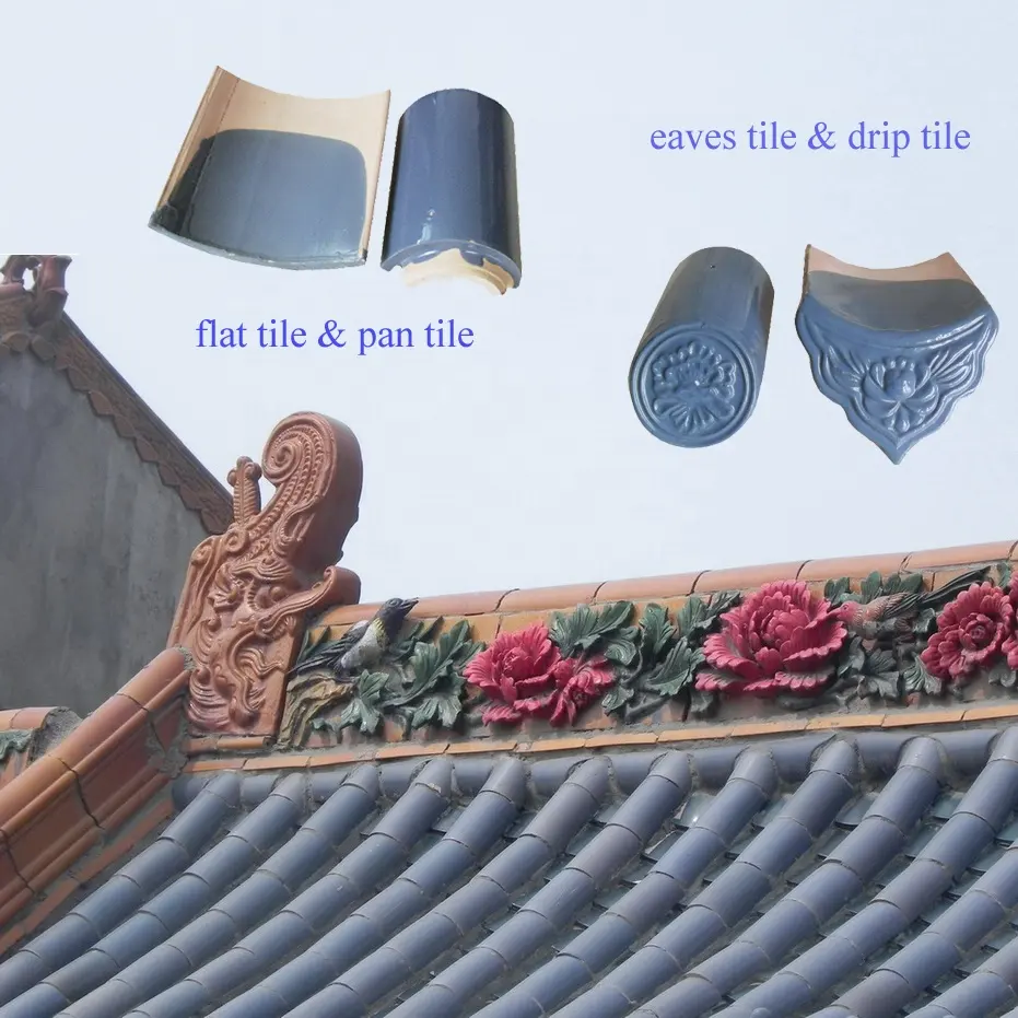 Carreaux de toit japonais bleu émaillé classique de style chinois, argile pour temple gazébo